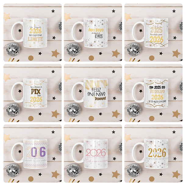 25 Artes Caneca Ano Novo Calendário 2026 Arquivo Editável  9