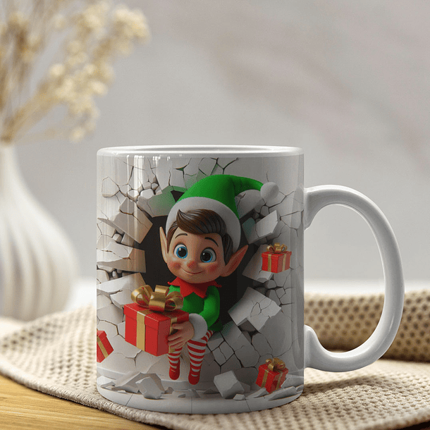 4 Artes para Caneca Duende De Natal 3d Arquivo em Jpg  4