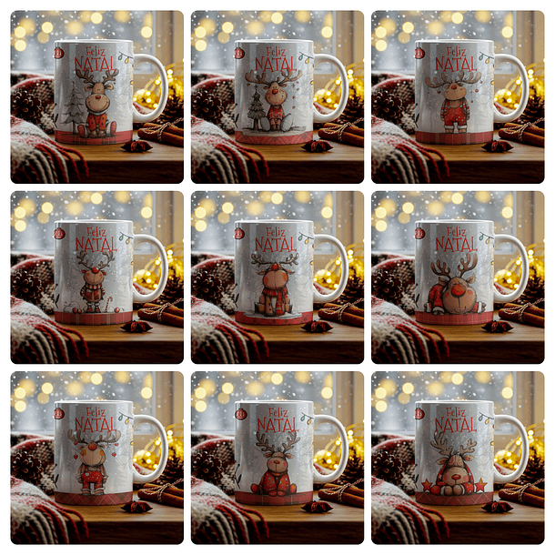 18 Artes para Caneca Renas de Natal Arquivo em Jpg  2