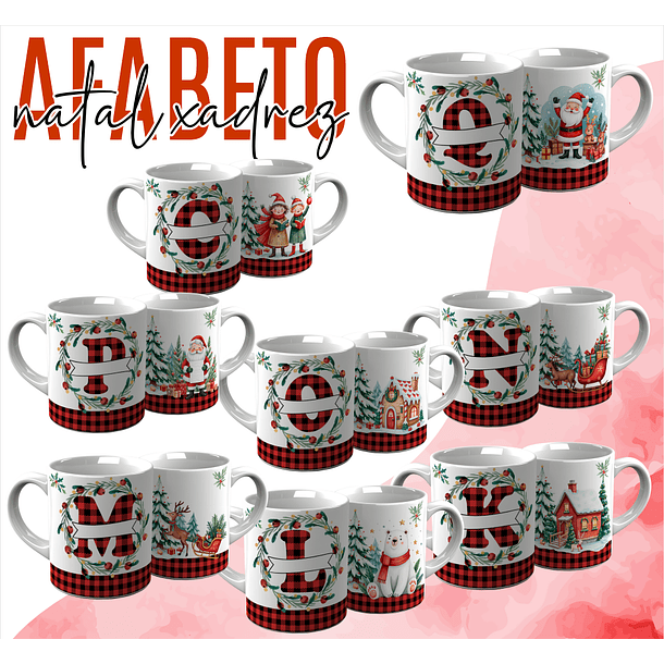 26 Artes para Caneca Alfabeto Natal Xadrez Arquivo Editável 1