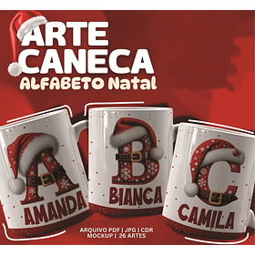 26 Artes para Caneca Alfabeto Natalino Arquivo Editável 