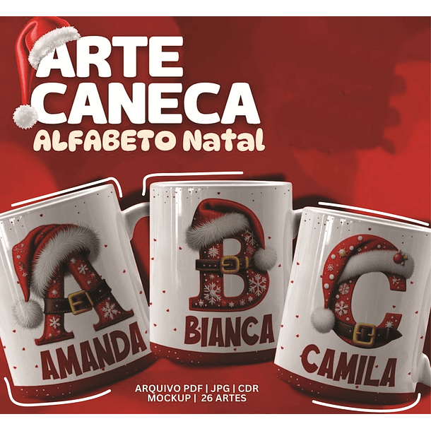 26 Artes para Caneca Alfabeto Natalino Arquivo Editável  1