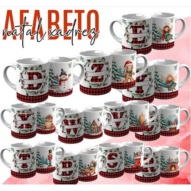 26 Artes para Caneca Alfabeto Natal Xadrez Arquivo Editável 2