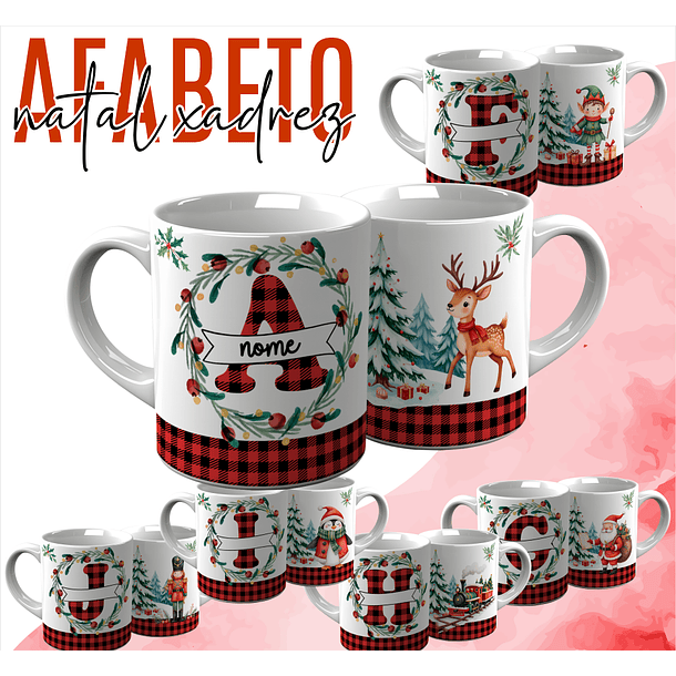 26 Artes para Caneca Alfabeto Natal Xadrez Arquivo Editável 3