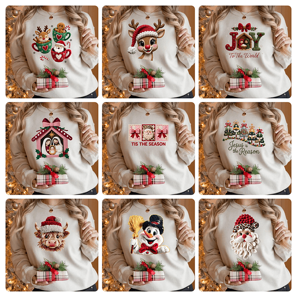 140 Artes para Camisa Tecidos de Croche Natal Arquivo em Png 3