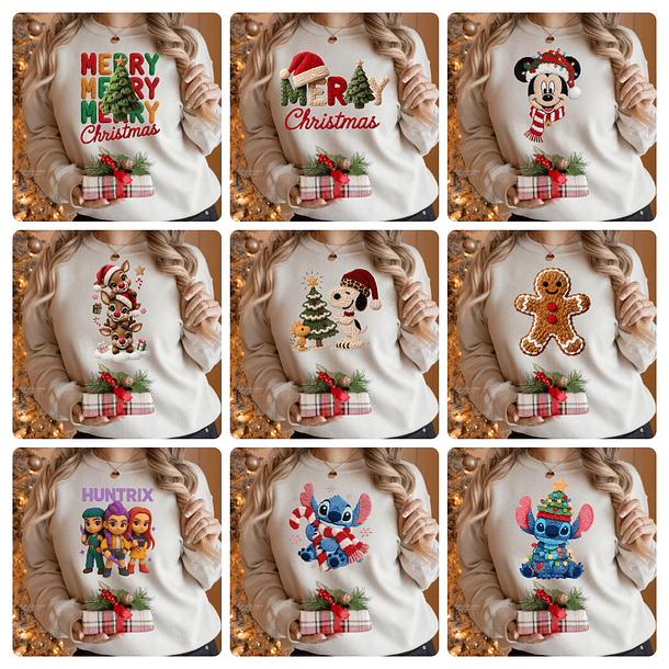 140 Artes para Camisa Tecidos de Croche Natal Arquivo em Png 4