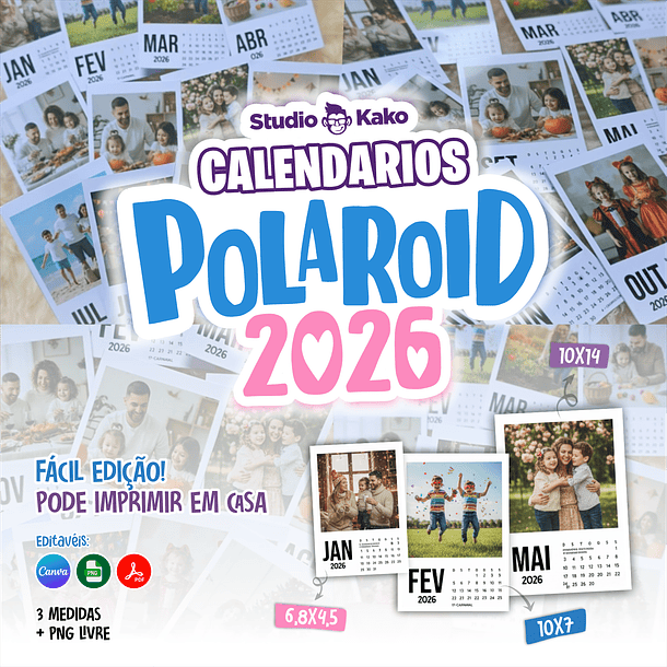 Calendário Polaroid 2026 Editavel Canva Arquivos Pdf Png 1