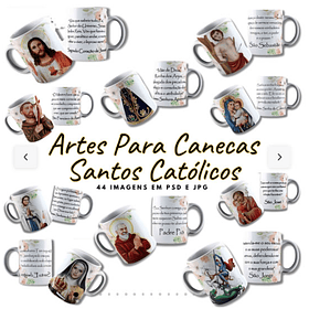 44 Artes para Canecas Santos Católicos Arquivo Editável 