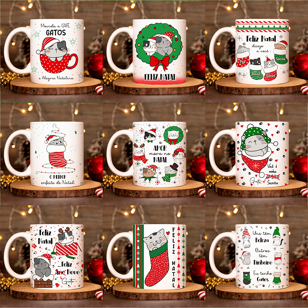 20 Artes para Caneca Natal Gatinhos em Linhas Arquivo em Png 5