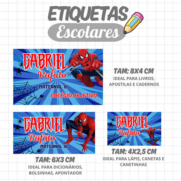 Arte Etiquetas Escolar  Homem Aranha Azul 