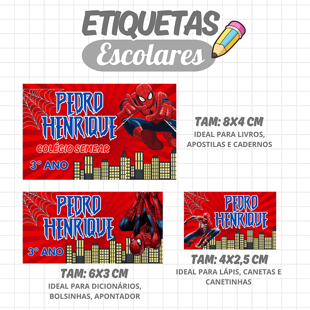 Arte Etiquetas Escolar Homem Aranha Vermelho 