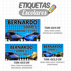 Arte Etiquetas Escolar Hotweels Azul