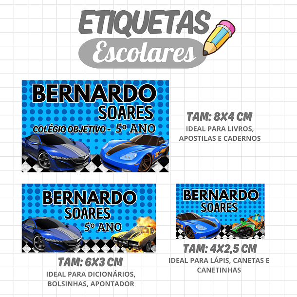 Arte Etiquetas Escolar Hotweels Azul 