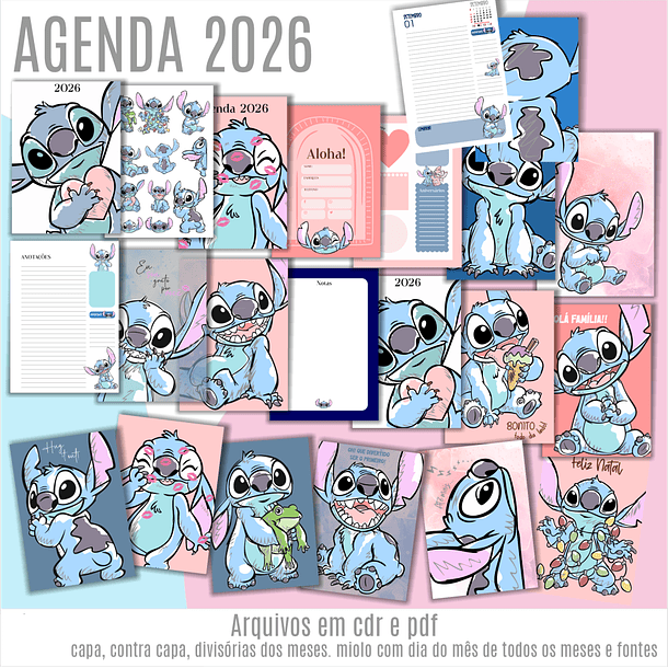 Arquivo para Encadernação Stitch Agendas Arquivo Editável 