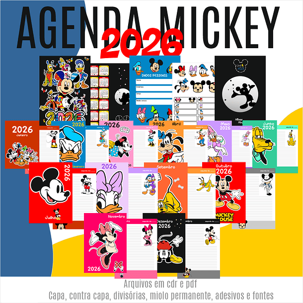 Arquivo para Encadernação Mickey Agendas Arquivo Editável  