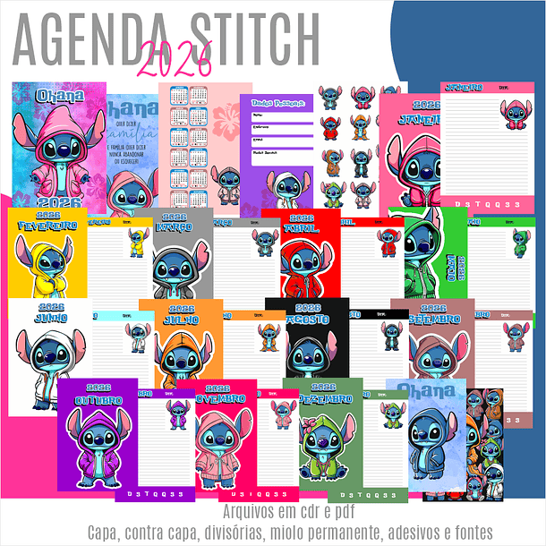 Arquivo para Encadernação Stitch Cores Agendas Arquivo Editável  