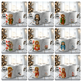 19 Artes para Caneca Santos Católicos Cute Arquivo Editável 