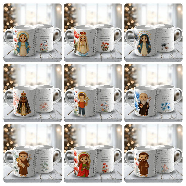 19 Artes para Caneca Santos Católicos Cute Arquivo Editável  2