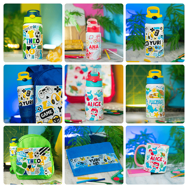 64 Artes para Caneca, Toalhinha e  Garrafinha Volta às Aulas Arquivo em Png 1