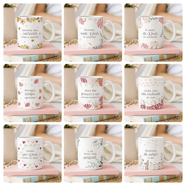 15 Artes para Canecas Fé Frases Motivacional Arquivo editável  2