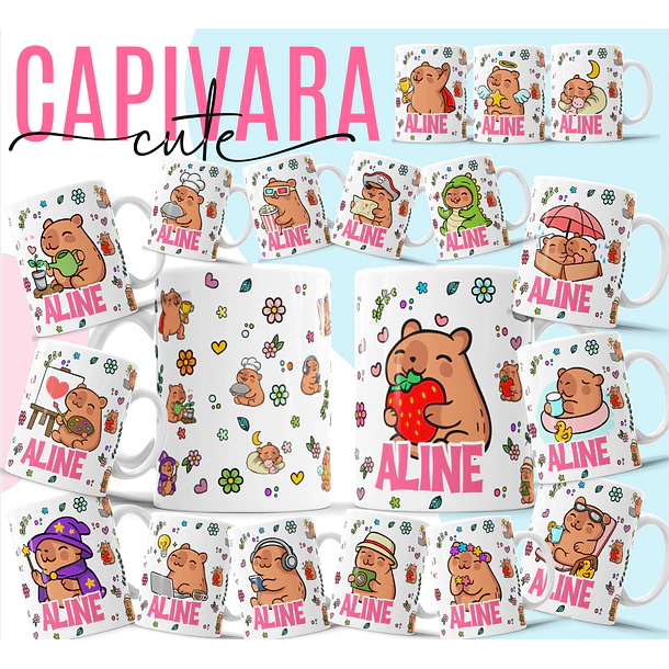 18 Artes para Caneca Capivaras Cute Arquivo Editável  