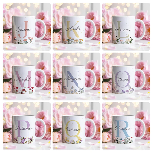 26 Artes para Caneca Alfabeto Feminino Flores Arquivo Editável  2