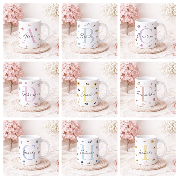 26 Artes para Canecas Alfabeto Flores Feminino Arquivo Editável  1