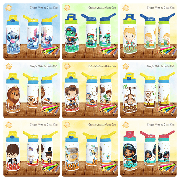 165 Artes para Toalinha Squeeze e Caneca Personagens Volta as Aulas Arquivo Editável  15