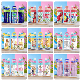 55 Artes para Squeeze Garrafinhas Personagens Volta as Aulas Editável