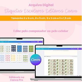 Arquivos Etiquetas Escolares Editáveis Canva 