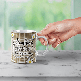 Arte Caneca Sonhos Grandes Conquistas Maiores Ainda Arquivo Digital PNG JPG para Sublimação
