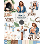 Kit Digital Mega combo Páscoa Cristã e Coelhinhos e Printables Aquarelado Arquivos em Png 1