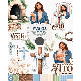 Kit Digital Mega combo Páscoa Cristã e Coelhinhos e Printables Aquarelado Arquivos em Png