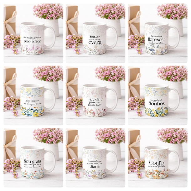 20 Artes para Caneca Frases Florescer Arquivo Digital Editável - Sublimação 1