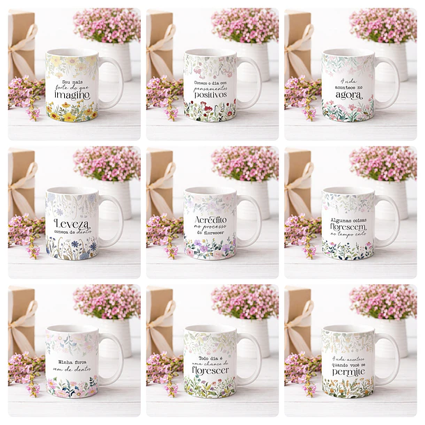 20 Artes para Caneca Frases Florescer Arquivo Digital Editável - Sublimação 2