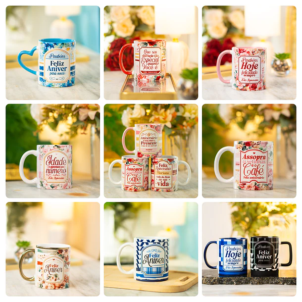 22 Artes para Caneca Feliz Aniversário Arquivo em Png - Sublimação 4