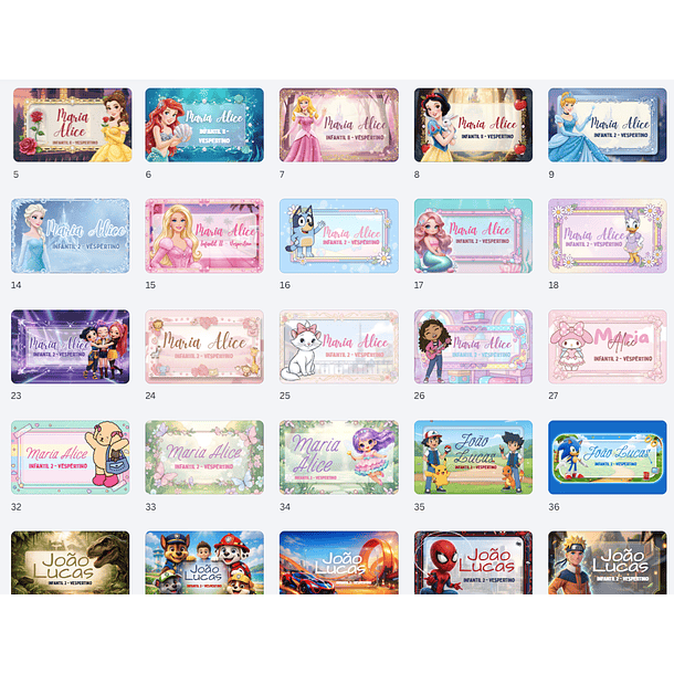 64 Artes para Etiquetas Escolares Personagens em Canva  3