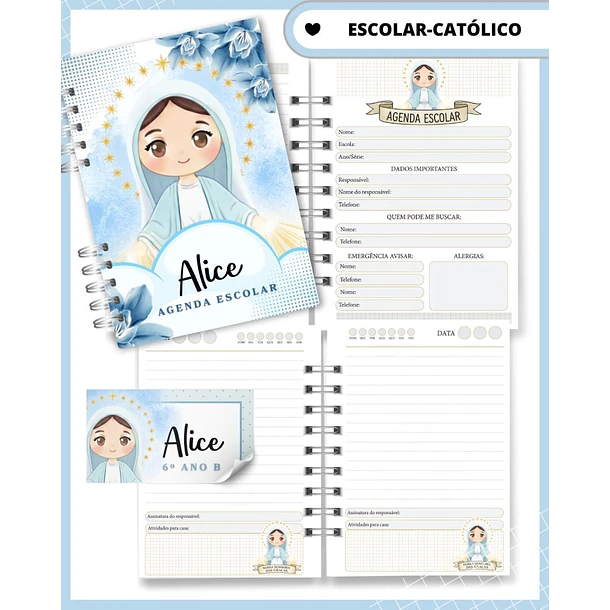 Arquivo agenda Escolar Catolica Santinhos Arquivo em Pdf  - Personalizados 1