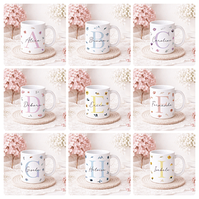 26 Artes para Canecas Alfabeto Flores Feminino Arquivo Editável  - Sublimação