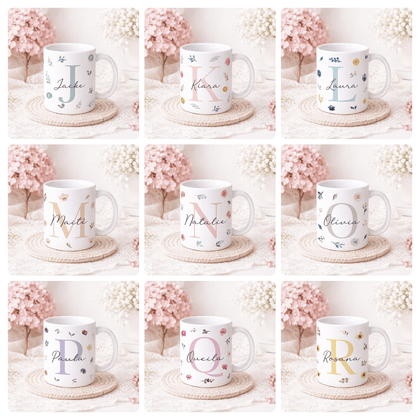 26 Artes para Canecas Alfabeto Flores Feminino Arquivo Editável  - Sublimação 3