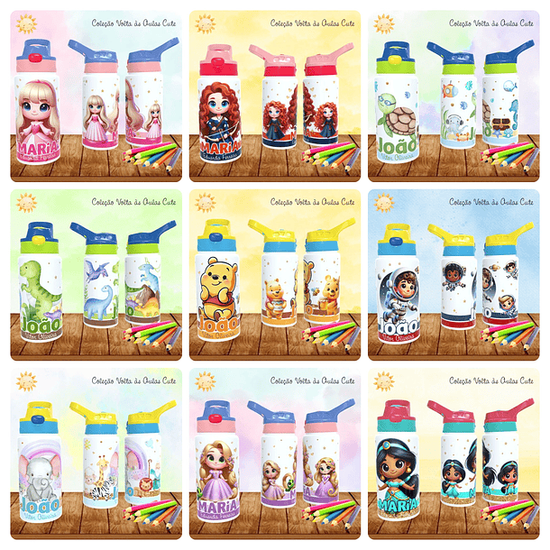 165 Artes para Toalinha Squeeze e Caneca Personagens Volta as Aulas Arquivo Editável - Sublimação 20