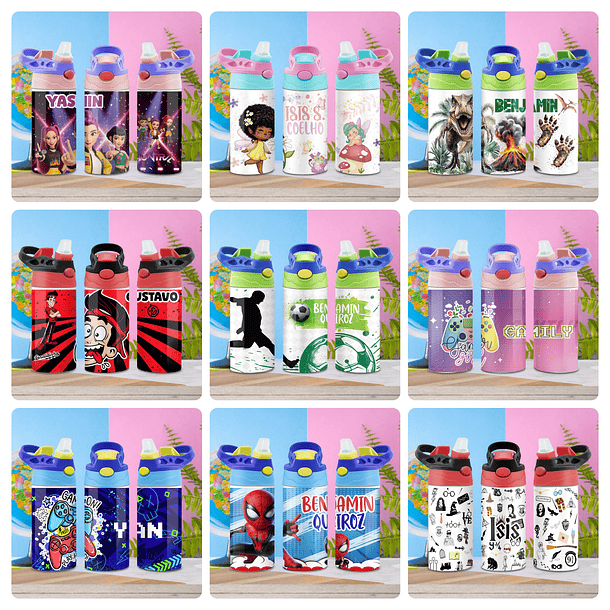 55 Artes para Squeeze Garrafinhas Personagens Volta as Aulas Editável Sublimação 5