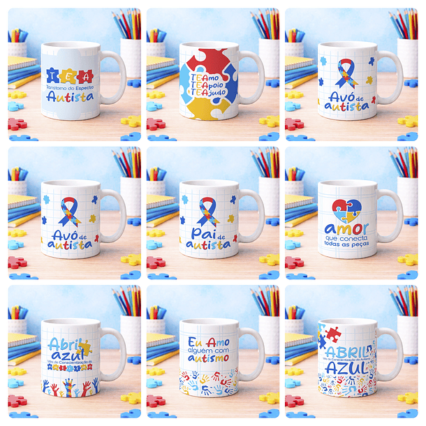 20 Artes para Caneca Autismo Arquivo Editável 3