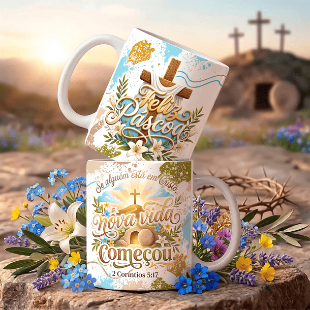 18 Artes para Caneca Páscoa Cristã Arquivo Editável  3
