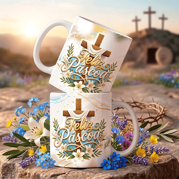 18 Artes para Caneca Páscoa Cristã Arquivo Editável  9