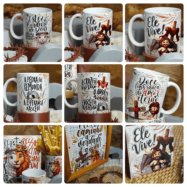 Kit Digital para Sublimação Caneca Páscoa Cristã Arquivo em Png Para Impressão 3