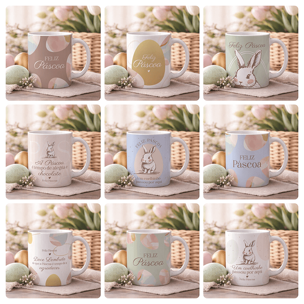 15 Artes para Caneca Páscoa Coelhos Arquivo Editável  2