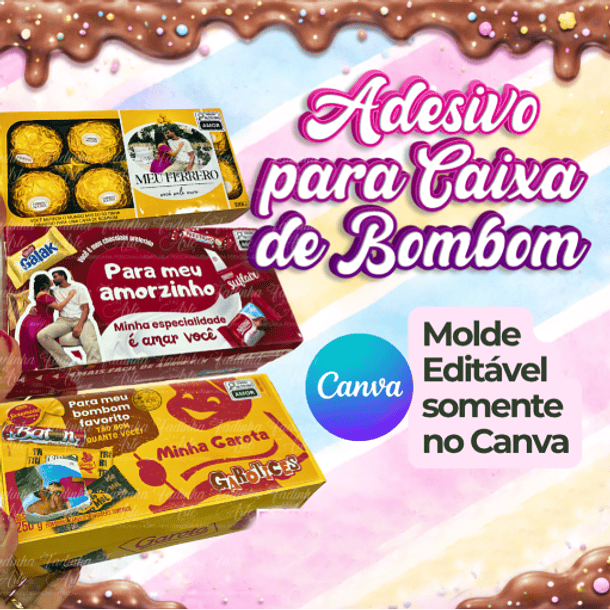 Arquivo  Molde Adesivo Caixa de Bombom em Canva  