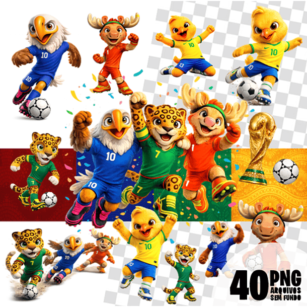 Kit Digital Mascotes Copa do Mundo 2026 PNG Sem Fundo – Arquivos para Sublimação e Personalizados 1