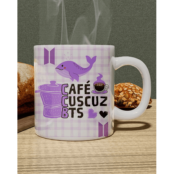 Arte Caneca Café, Cuscuz e BTS em Png  